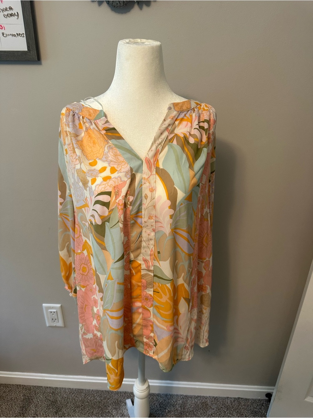 Rose & Olive Pastel Floral Button-Front Tunic